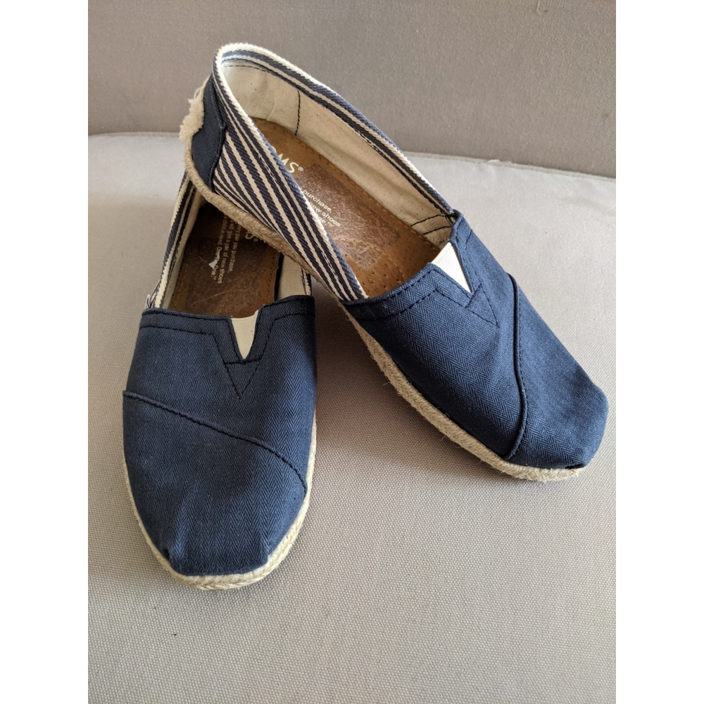 TOMS Navy and White University Striped Shoes